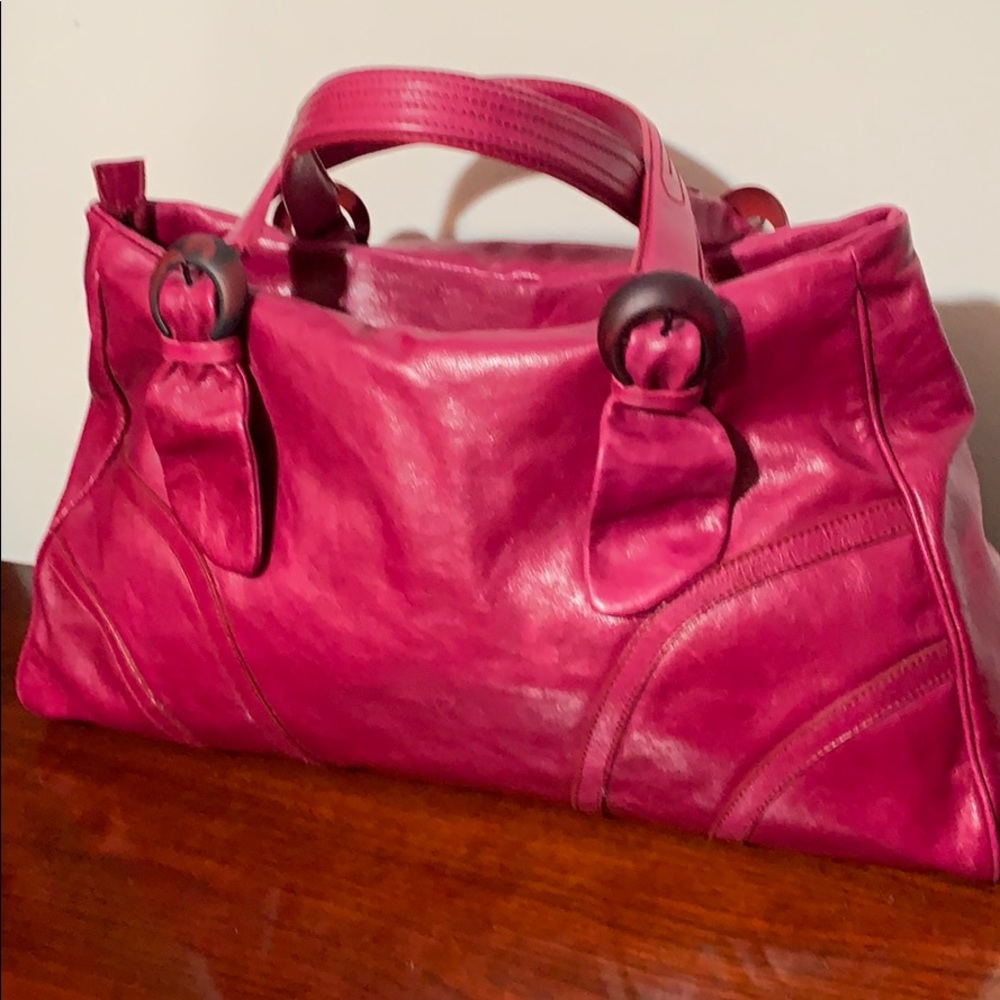 Fuchsia Leather Satchel Handbag - Women Bags Satchels - Picture 7 of 8